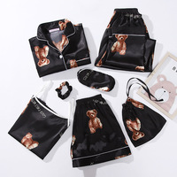 Ensembles Personnalisés de Nuisettes en Soie Satinée 7 Pièces, Élégants Pyjamas Imprimés pour Femmes, Shorts, Robes de Nuit à Manches Longues, Ensembles de Soie Sexy