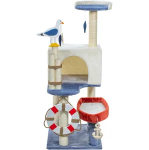 דירה עץ חתול ימי: מגדל שחף עם עמודי שריטות, דג צעצוע, בית גידול קטיפה; מגרש משחקים מקורה לחתולים