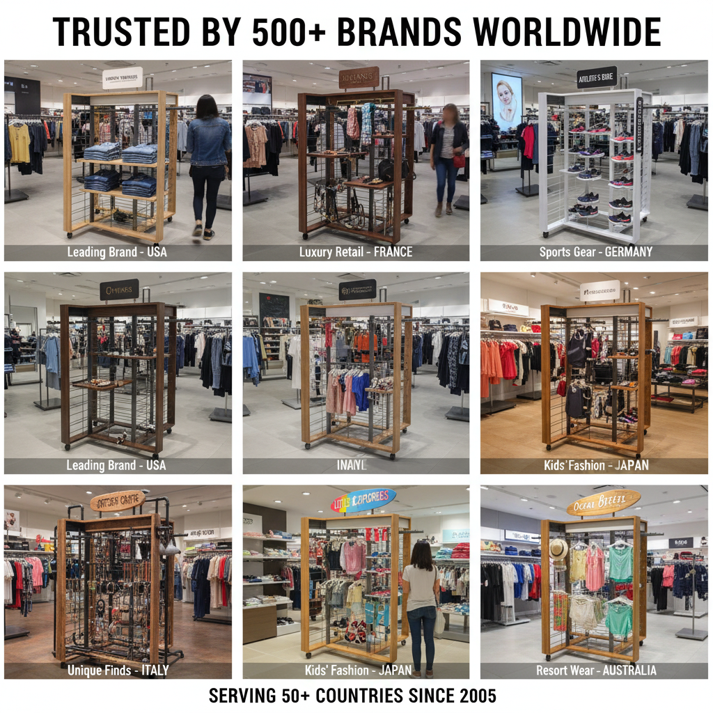 Custom 4-side Wood Wire Dress Rack Clothes Hanger Stand for Wholesale Clothing Rack — view 6