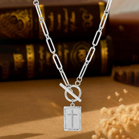Collier en acier inoxydable avec pendentif carré sportif en forme de croix et chaîne en bambou, design boucle OT, plaqué or 18 carats, en promotion