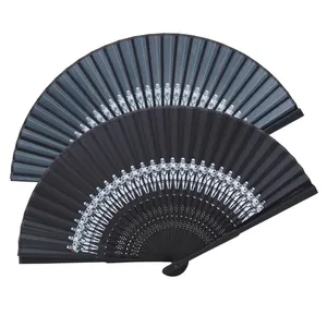 Custom Folding Fan Silk Fabric Bamboo Frame Folding Fan Black