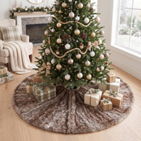 Grande jupe de sapin de Noël en fausse fourrure marron, décoration de luxe pour sapin, accessoires d'intérieur