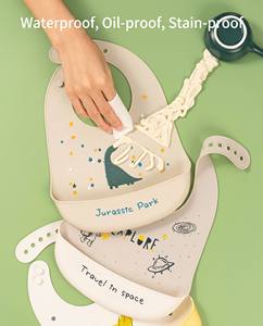 Bavoir en silicone imperméable pour <span class=keywords><strong>bébé</strong></span> et tout-petit, avec poche attrape-aliments réglable, facile à nettoyer, sans BPA, bavoirs souples pour nourrissons - Product Image 6