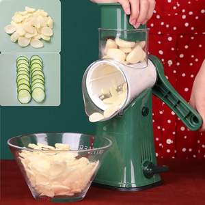 Râpe à fromage rotative manuelle avec 5 lames interchangeables, mandoline, trancheuse à légumes, hachoir à noix avec base à forte aspiration - Product Image 5