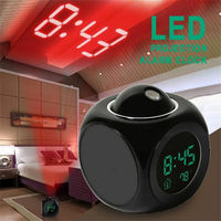 Horloge de bureau à projection lumineuse LCD Réveil numérique à diffusion vocale avec affichage de la température Fonction carillon horaire