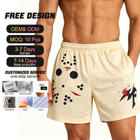 Shorts de basketball respirants à séchage rapide en maille polyester avec imprimé flamme, taille élastique, taille mi-haute, logo avant, pour homme, style streetwear
