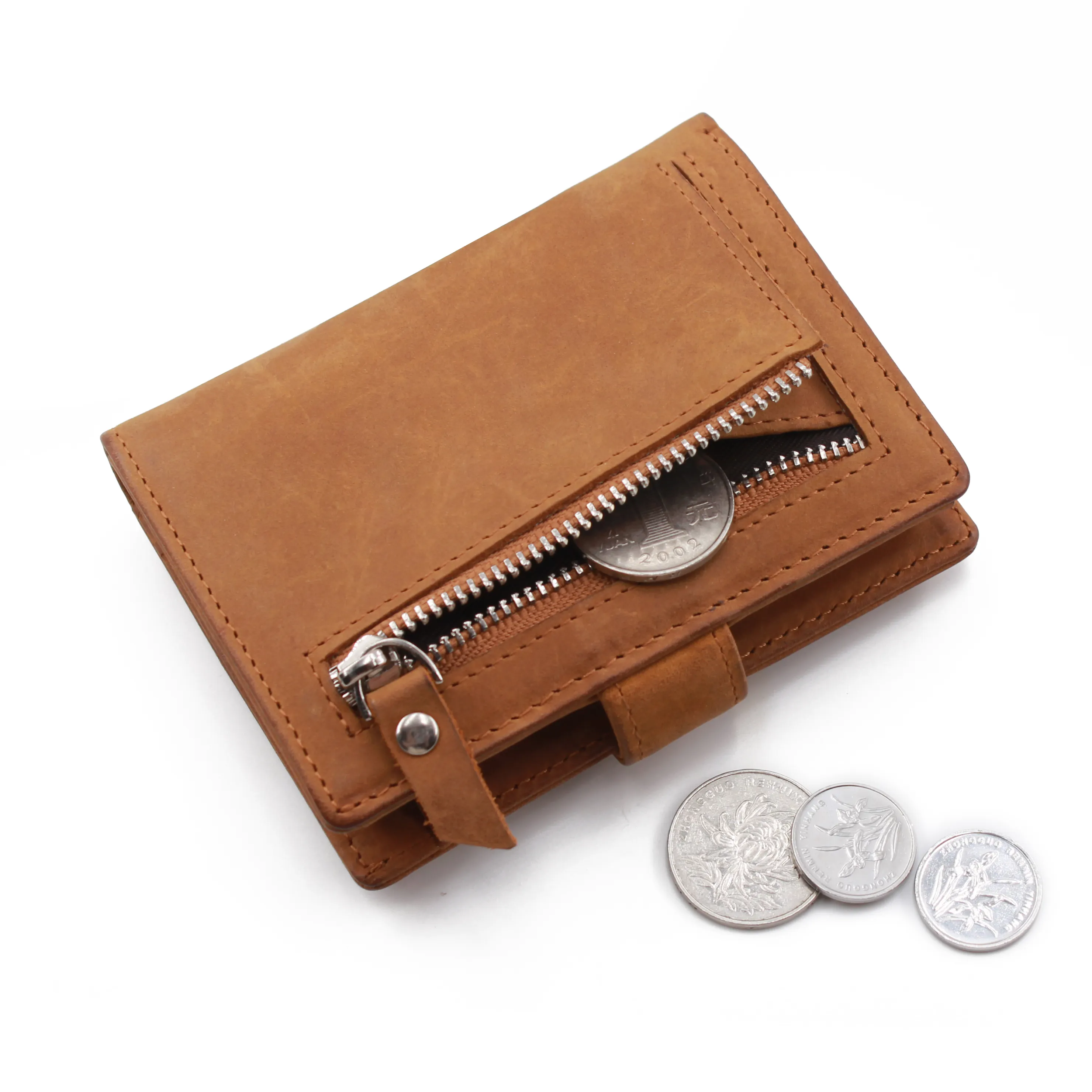 Crazy Horse Leather Men Wallets Retro Handmade Pop Up Card Holder Wallet Brand Designer Minimalist Bifold Wallet