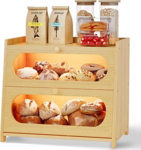 <span class=keywords><strong>Caja</strong></span> de Pan de Bambú Natural y Ecológica Más Vendida con Puerta de Vidrio para una Fácil Visualización, Adecuada para Almacenar una Variedad de Alimentos - Product Image 1