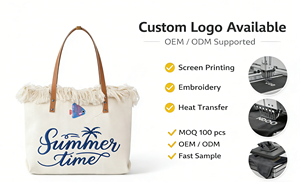 Bolso de Lona Abierto Reutilizable de Moda Bohemia Ecológica con Flecos Bordados Personalizados, Extra Grande, con Dos Correas, para Mujer, Verano, Uso Diario - Product Image 2