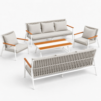 Ensemble de canapés d'extérieur modernes 4 pièces, mobilier de patio avec structure en aluminium, coussins en corde tressée pour jardin, terrasse, villa, complexe hôtelier