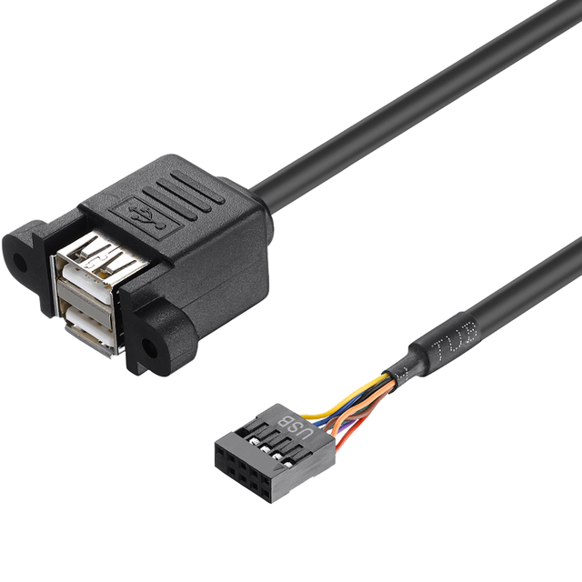 Bochara 9Pin Header to Dual USB 2.0 Female Data Cable 0.5m PVC Jacket Braid Shielding Panel Mount Screw Metal 3A Fast Charging