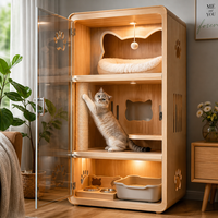 Villa panoramique extra-large pour chat, personnalisée, en verre et acier carbone, cage de luxe imperméable en bois multicouche