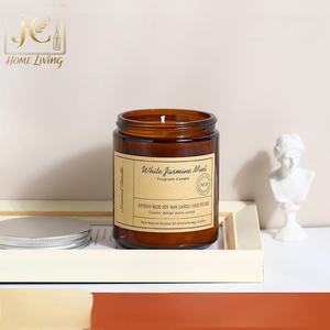 Bougie parfumée en cire de soja dans un bocal brun avec huiles essentielles Texture crémeuse sans fumée Idée cadeau de parfum de maison de luxe pour les barres Diwali - Product Image 2