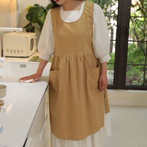 Women's Japanese Style Cotton Apron Khaki Kitchen Baking Coffee Shop Stain Resistant Plus Size Daily Use Cooking Apron - Product Image 1
