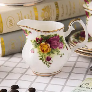neues design europäischer stil fein knochen china rosen design teetasse und teekanne set zu verkaufen