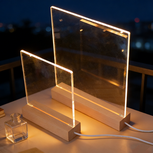 Lampe de Chevet LED Moderne en Bois de Hêtre avec Base Lumineuse, Panneau Acrylique pour Messages, Décoration Intérieure USB - Product Image 3