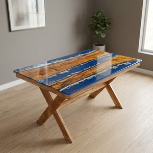 Live Edge Solid <b>Wood</b> Epoxy Resin <b>Table</b> Custom Rectangle <b>Dining</b> Furniture OEM Manufacturer - Product Image 6
