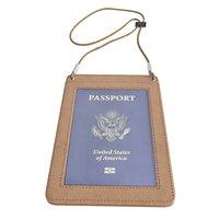 Dompet Leher Perjalanan Logo Kustom Anti-maling dengan Penahan Paspor Pemblokir RFID Kantong Penutup Leher untuk Menjaga Uang Tunai dan Dokumen Tetap Aman
