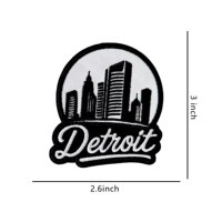 Patchs brodés noir et blanc de 3 pouces avec motif de la ligne de skyline de Detroit, en stock, thermocollants pour chapeaux et vêtements