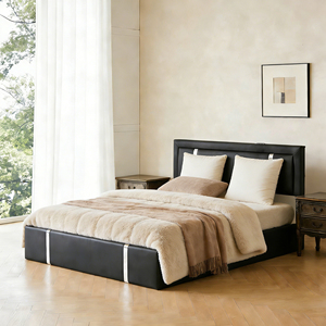 Modern Elegant Full Size Lift up Storage <b>Bed</b> Frame with Adjustable <b>LED</b> Lights Headboard Faux Leather Upholstered Platform <b>Bed</b> - Product Image 2