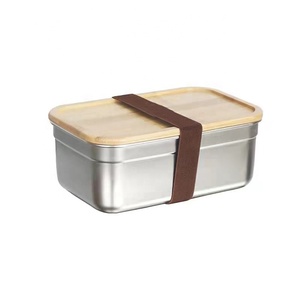 Wholesale high quality food grade stainless steel food container bento box with bamboo lid lunch box