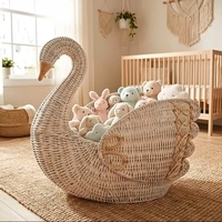 Panier de rangement en rotin avec couvercle festonné, panier en osier, panier de rangement pour enfants, conteneur de rangement décoratif