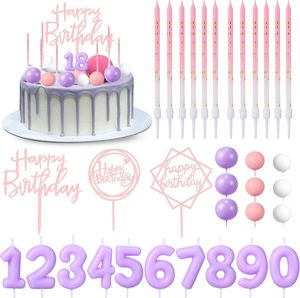 34 Pcs Gradient Birthday Candles Kits-Mix deux couleurs Long Thin et Numeral Birthday Cake Candle with Ball Birthday Cake Topper - Product Image 2