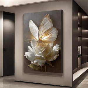 Arte Murale Moderna con Farfalle <span class=keywords><strong>Bianche</strong></span> e Fiori <span class=keywords><strong>per</strong></span> Soggiorno, Decorazione d'Ingresso, Dipinto Decorativo Stampato - Product Image 6