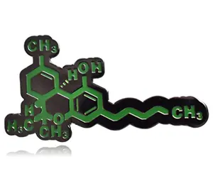 تخصيص كلايتون مجوهرات مختبرات THC Tetrahydrocannabinol الاعشاب الماريجوانا الصلب دبوس ملابس أشكال مختلفة مع مزدوجة المطاط القابض
