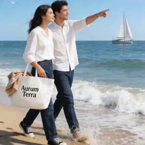 Original Custom Logo Reusable <b>Large</b> Cotton Tote <b>Bag</b> for Women Canvas Grocery Shopper with Letter Pattern - Product Image 1