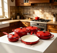 Ensemble de batterie de cuisine en fonte émaillée LFGB FDA, 5 pièces : casseroles, faitouts, poêle, casserole à sauce, marmites, compatible cuisinière et four