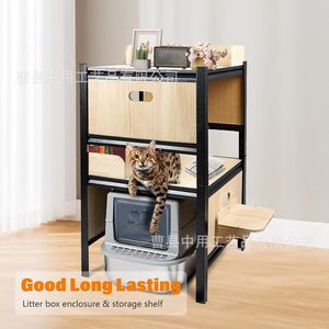 <b>Cat</b> Climbing Cabinet Multi Layer Wooden Storage <b>Litter</b> Box Enclosure Pet Furniture - Product Image 1