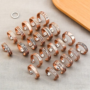 Men's Red Copper Engraved Open <b>Ring</b> With Magnet Retro Fashion Jewelry Gift - Product Image 1