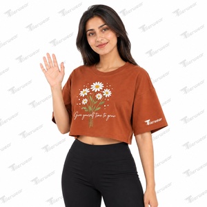Tiierwear <b>Women</b> Crop Top T-<b>Shirt</b> <b>Loose</b> Drop Shoulder Crew Neck Breathable Summer Streetwear Short Sleeve Tee - Product Image 3