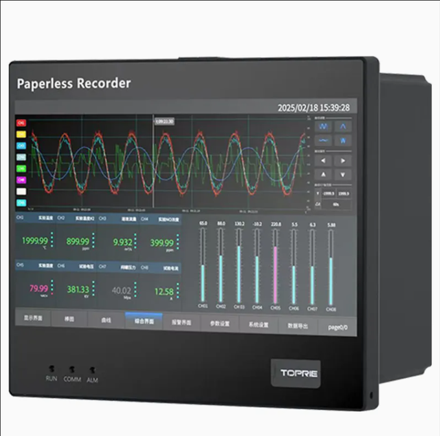 Toprie Industrial 7 Inch Data Logger 8-32CH with Color Display 4-20mA 0-10V Analog Input Embedded Paperless Recorder
