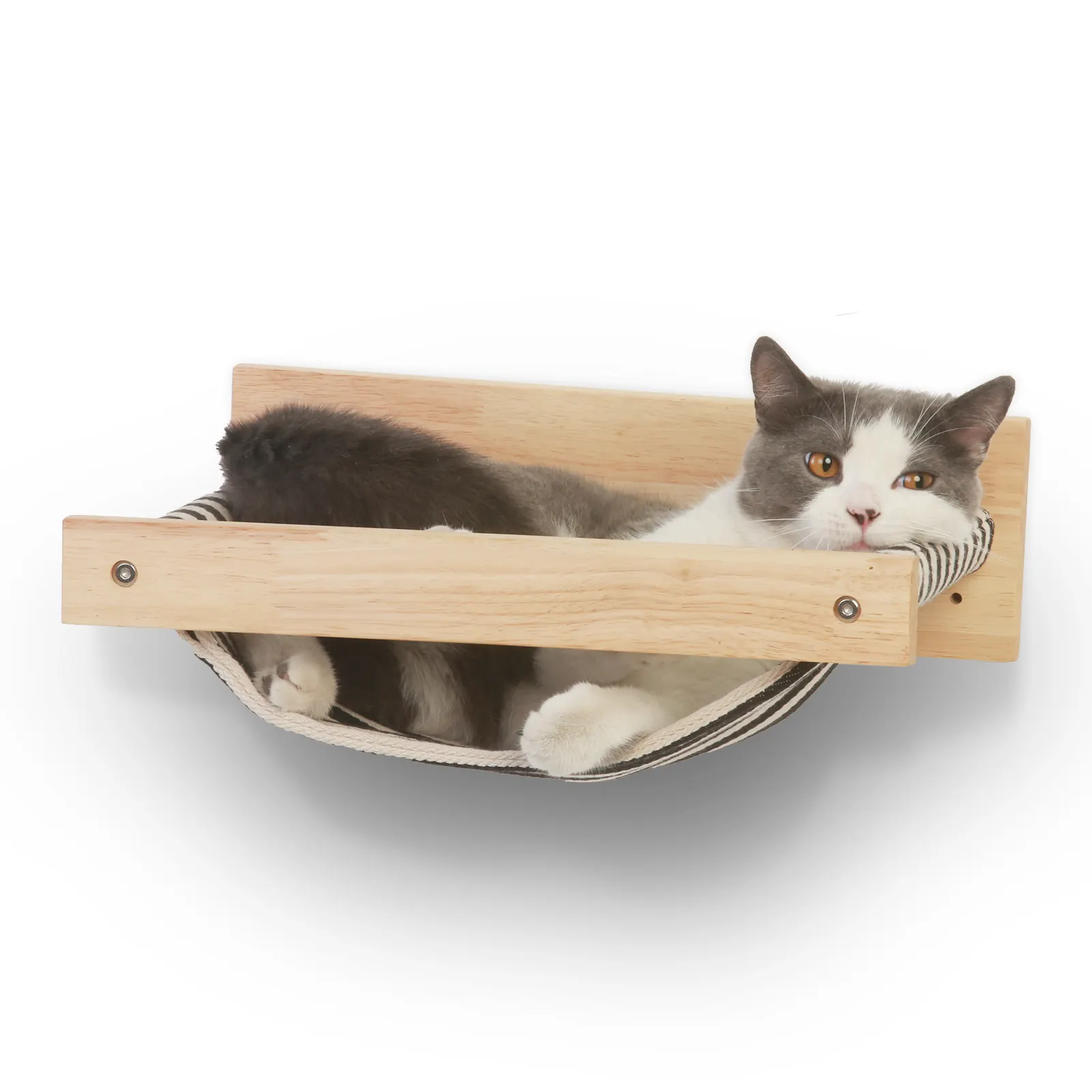 FUKUMARU猫ハンモック壁掛けキティベッドととまり木製猫の壁の家具眠っている遊びのための安定した猫の壁の棚