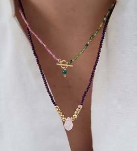 Kalung manik-manik Stainless Steel Batu alami kristal berwarna pantai musim panas dan kalung rantai - Product Image 2