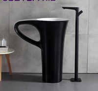 Lavabo de salle de bain autoportant sur pied, évier à surface solide, vasque ovale en pierre en fonte et résine
