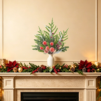 Decoración Navideña con Ramas de Pino Escarchadas, Bayas Rojas y Bolas de Navidad de 19.7 Pulgadas, Adorno Verde Navideño para Comercios