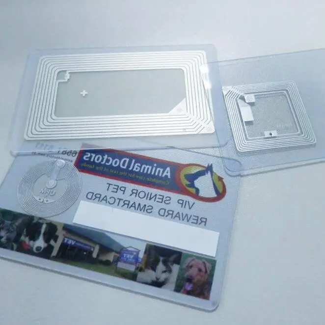 Cartão transparente de controle de acesso de carros em PVC RFID 13.56mhz NFC Cartão de Visita Transparente