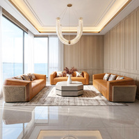Ensemble de canapés sectionnels en cuir inclinables carrés modernes de luxe, 321 places, jaunes capitonnés, pour salon, villa, hôtel