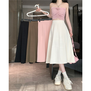 Jupe <span class=keywords><strong>parapluie</strong></span> évasée mi-longue drapée, taille haute, taille haute, mi-longue, plissée, taille large, demi printemps et été, Ins - Product Image 1