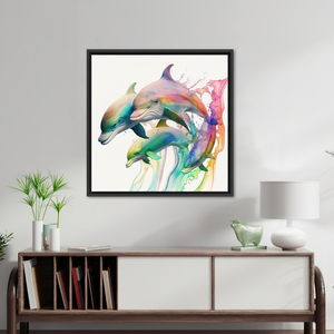 Elegant Colorful Dolphin Canvas Art: Premium Printed Wall Decor,<b>BLACK</b> <b>FRAMED</b> CANVAS - Product Image 3