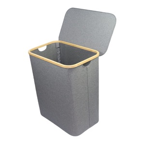 Bathroom laundry <b>basket</b>, <b>foldable</b> bamboo and Oxford cloth storage <b>basket</b> for household use, custom-made for export. - Product Image 1