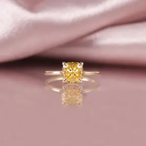 OL1488 mematuhi 2 Karat bantal potong 7x7mm sampanye warna Moissanite 10 14 18 Karat cincin emas