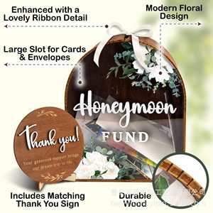 Heart Shape Wooden Honeymoon Fund <b>Box</b> With <b>Floral</b> Design Standing Decorative <b>Storage</b> <b>Box</b> For Wedding Gift Money Collection - Product Image 3