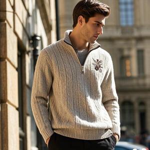 Proveedor de Ropa de Punto Personalizada de Alta Calidad, Fabricante de Bordados, Sudadera con Media Cremallera para Hombre, 100% Algodón, Transpirable, Antiarrugas - Product Image 2