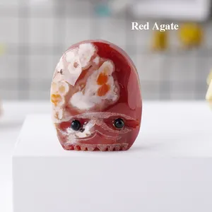 Hand Carved Natural Stones Crystal Animal Crafts Amethyst Hedgehog Carving Home Ornaments