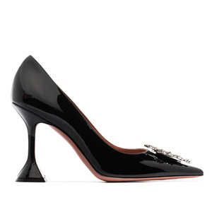 Sandales à talons chaton hauts grande taille 46 pour femme, escarpins à bout pointu ornés de diamants et de fleurs, chaussures vernies basiques à talon aiguille pour pieds larges - Product Image 4