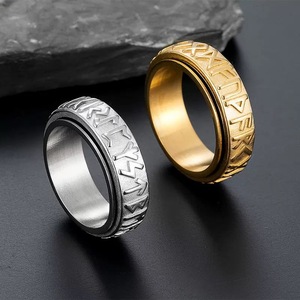 Hiphop Vintage soulagement du Stress Fidget anneau Rune amulette lettres anneau hommes en acier inoxydable filature rotatif Viking bague - Product Image 3